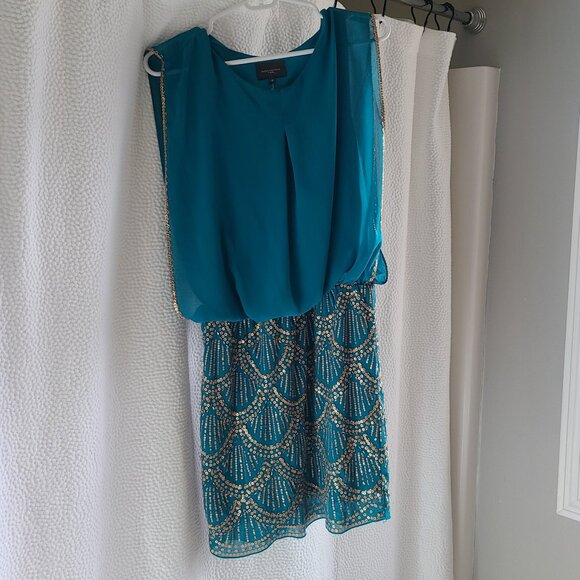 Teal Dress with Gold beading - Picture 1 of 3